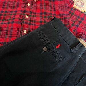 Ralph Lauren Kids Red Plaid Shirt and Navy Pants Set
